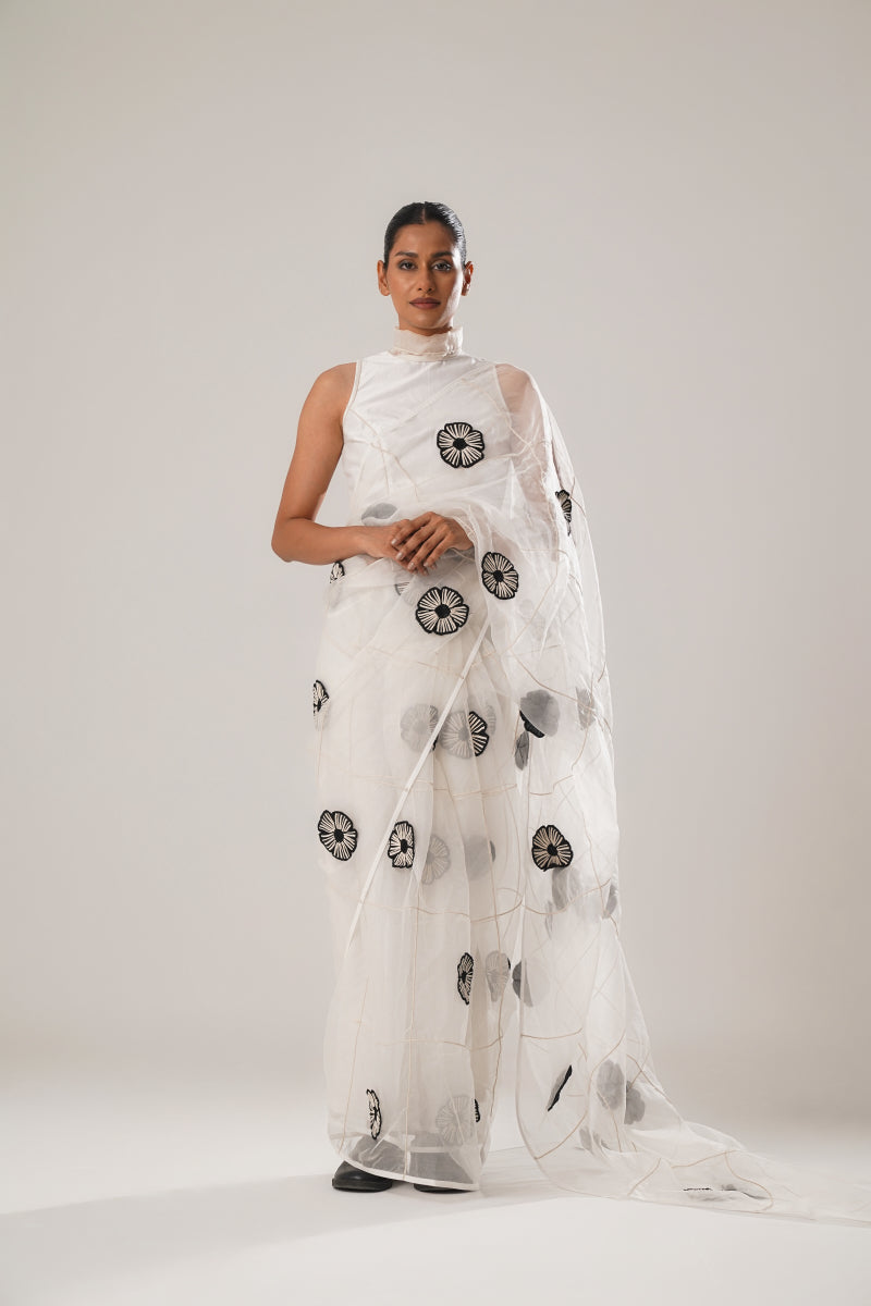 MJ FLORAL SAREE (WHITE)