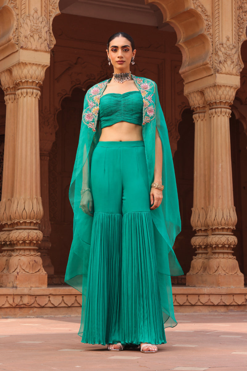 Green Chakra gharara cape set