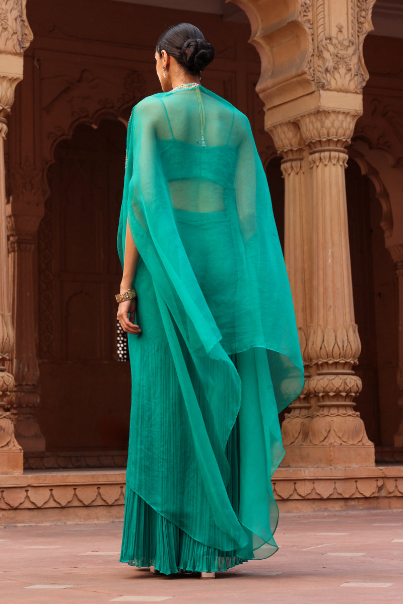 Green Chakra gharara cape set