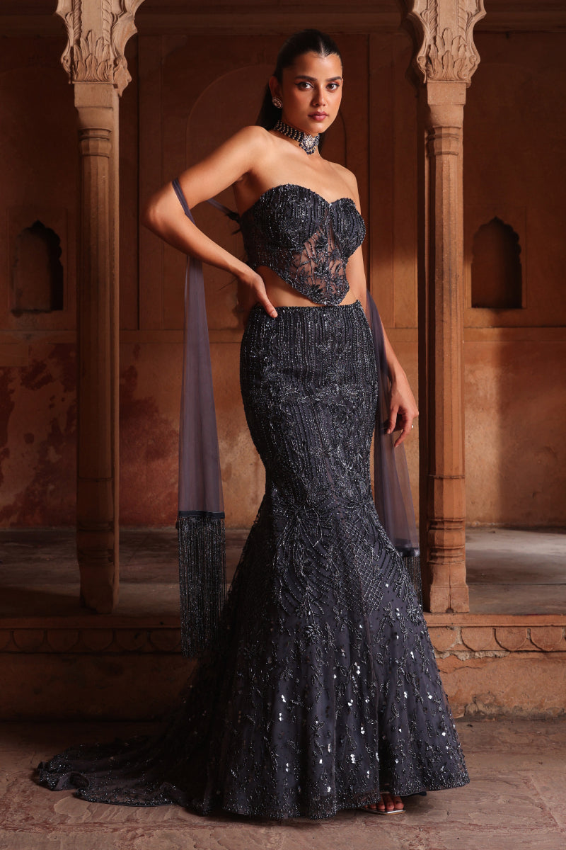 Dark love fish cut lehenga