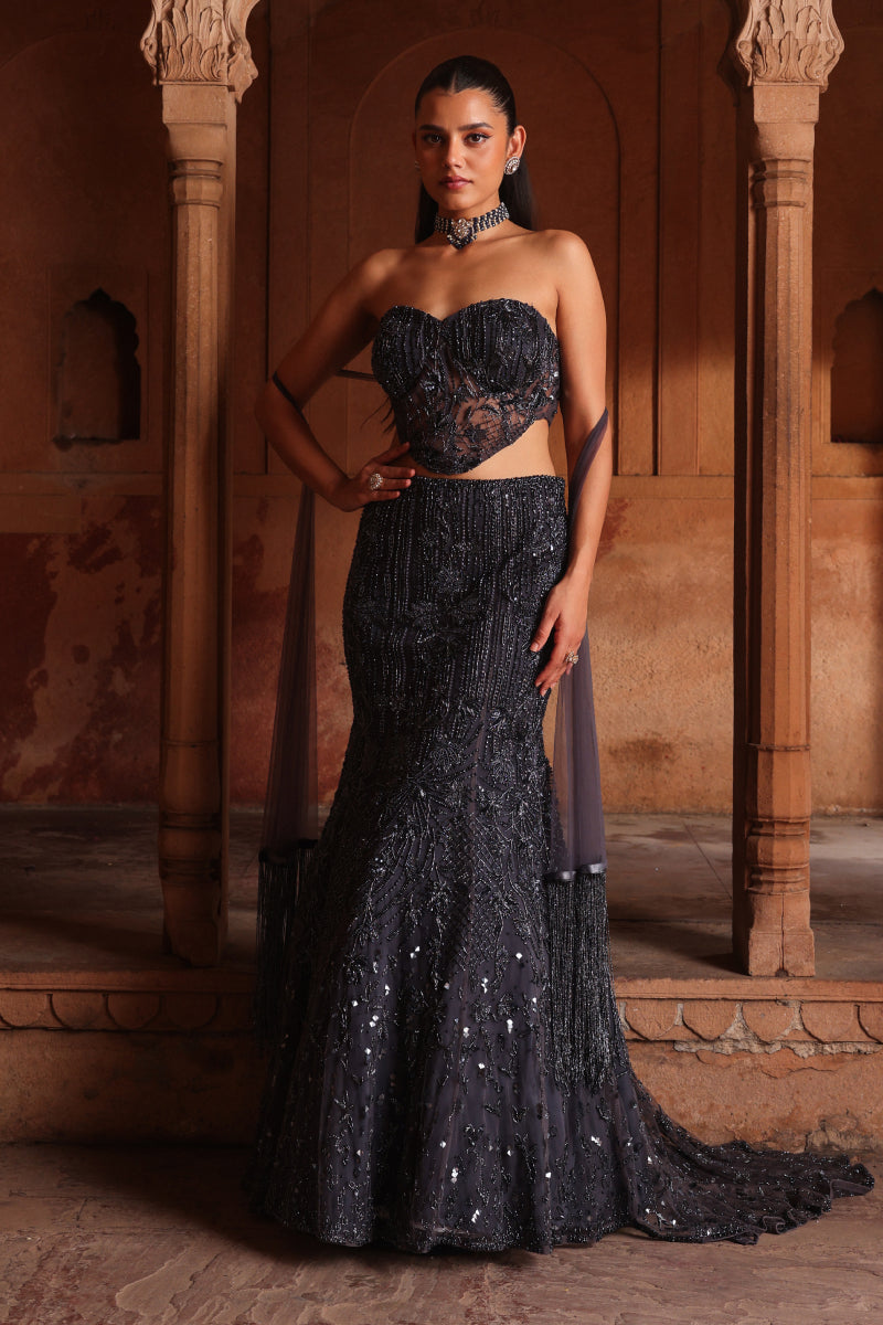 Dark love fish cut lehenga