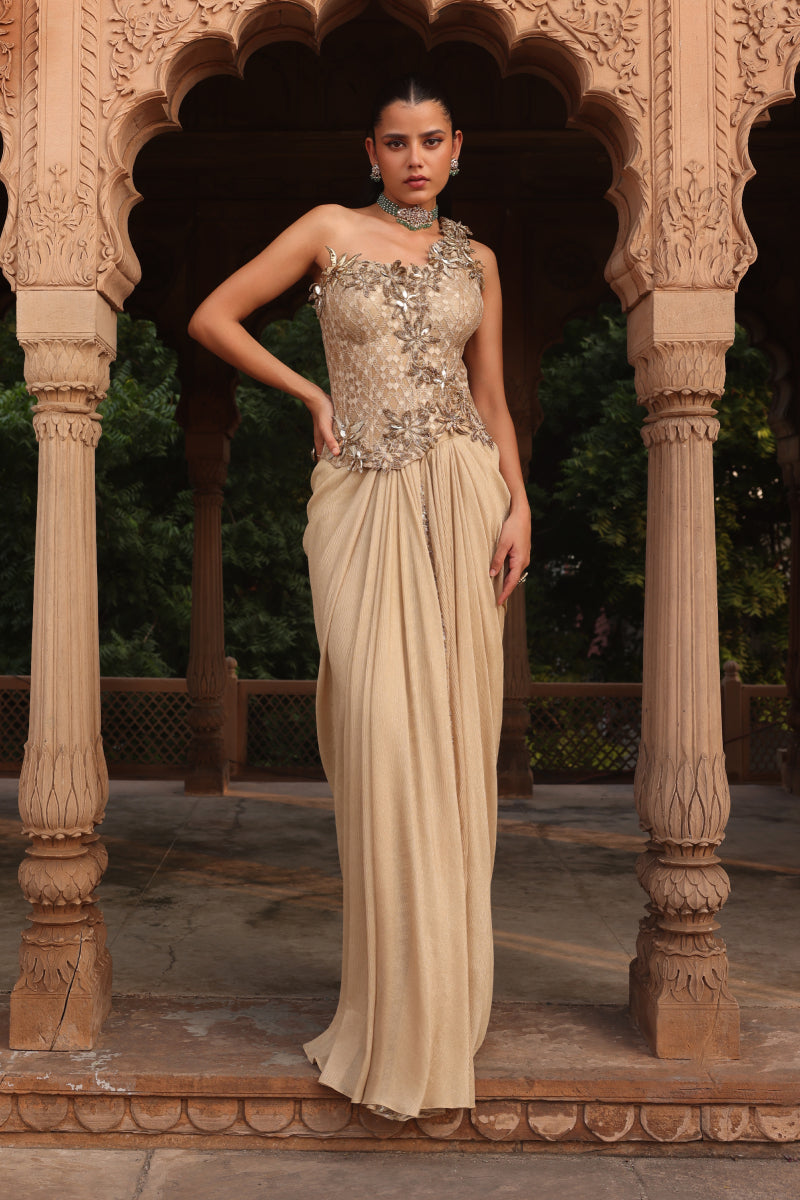 Golden tulip drape saree