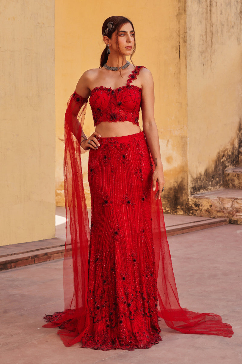 Red Mary Fish Cut Outfit