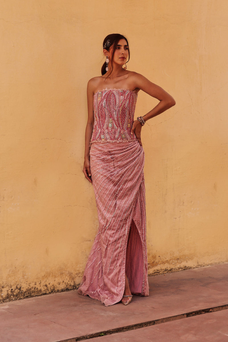 Kiara long corset with overlap skirt