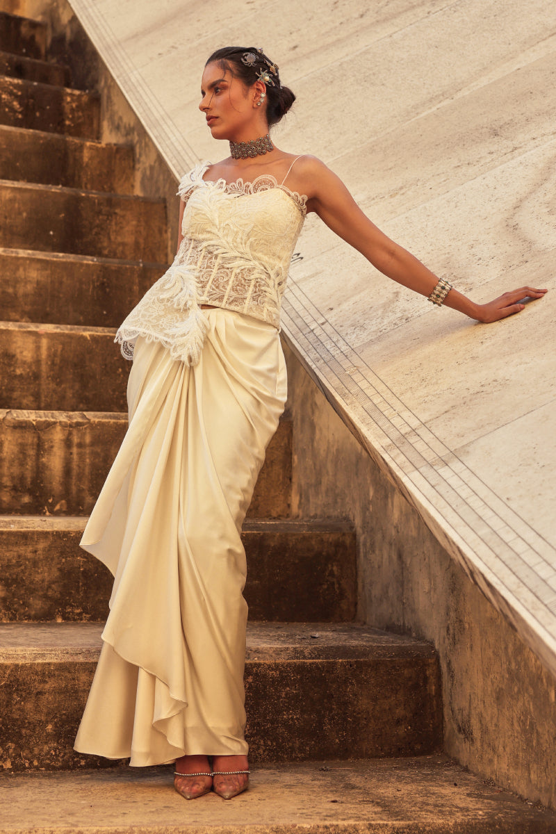 Isabelle white peplum with draped skirt