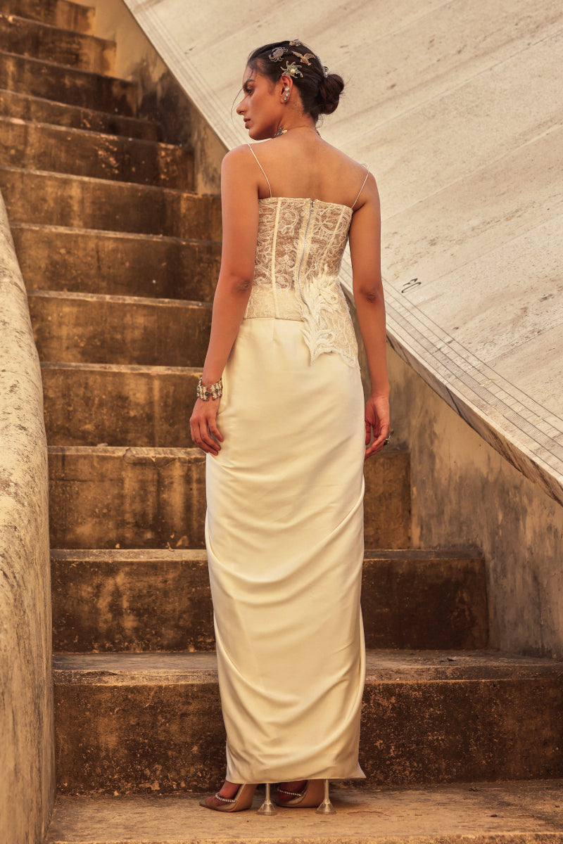 Isabelle white peplum with draped skirt