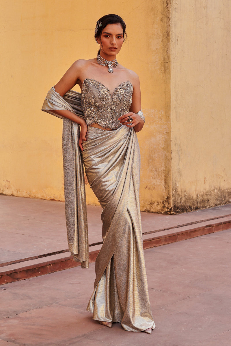 Alice chantelle draped metallic saree