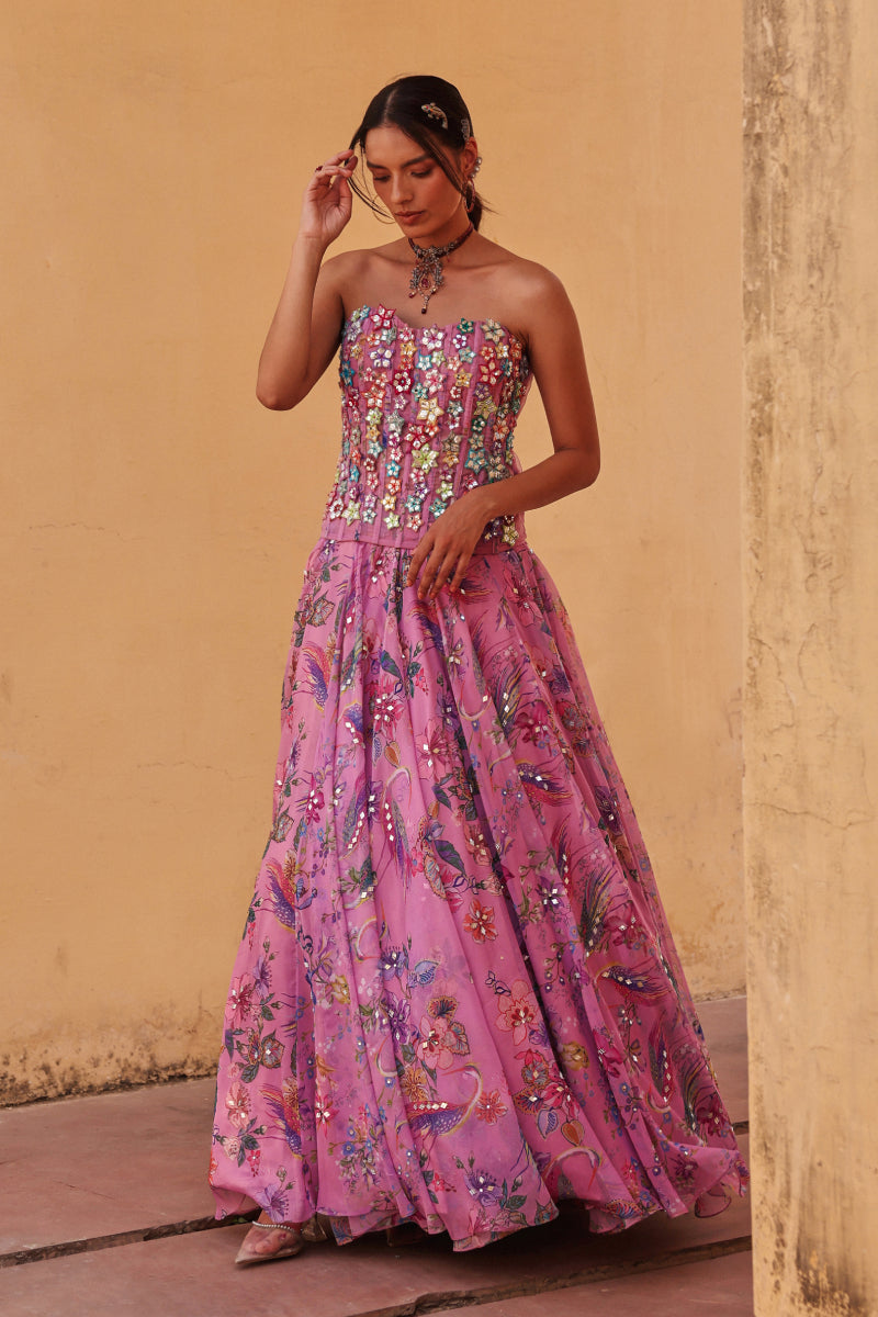 Flamingo corset lehenga set