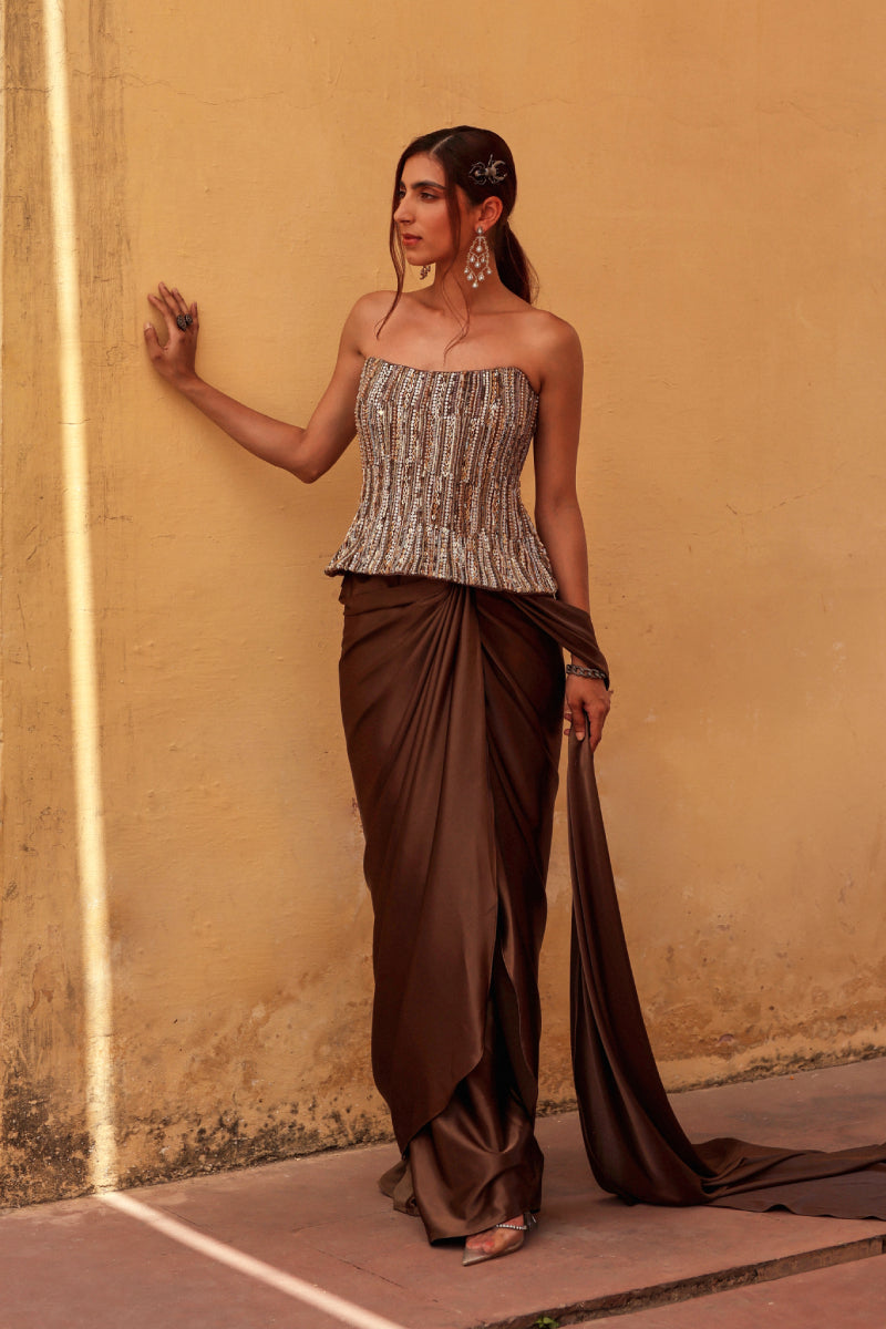 Brown beauty corset drape set