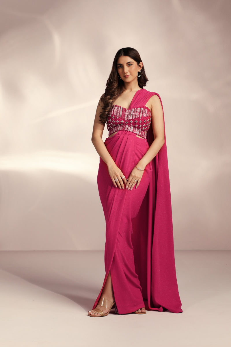 Barbie Hot Pink Drape Saree Set