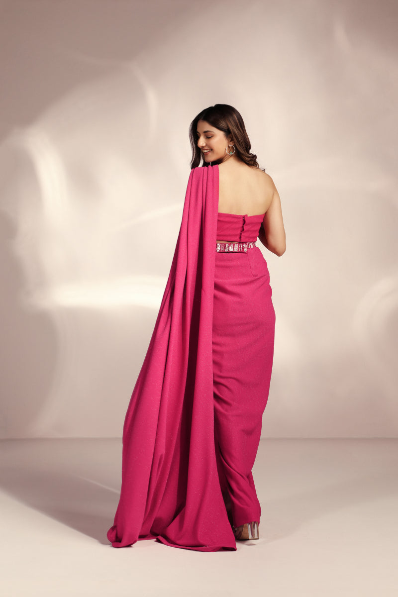 Barbie Hot Pink Drape Saree Set