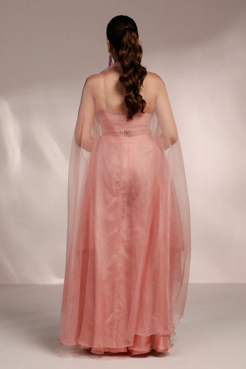Blouse With Areb Pant With Rushing Blouse And Cape Set