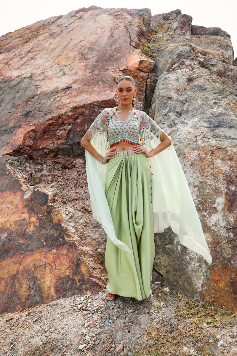 Flamingo Dhoti Cape Set