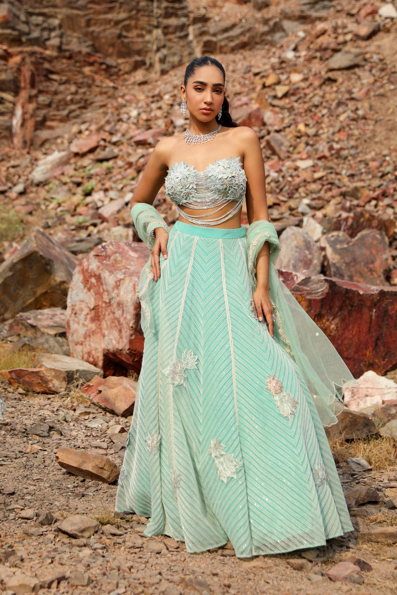 Blue Chevron Lehenga Set