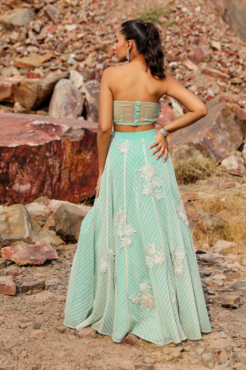 Blue Chevron Lehenga Set