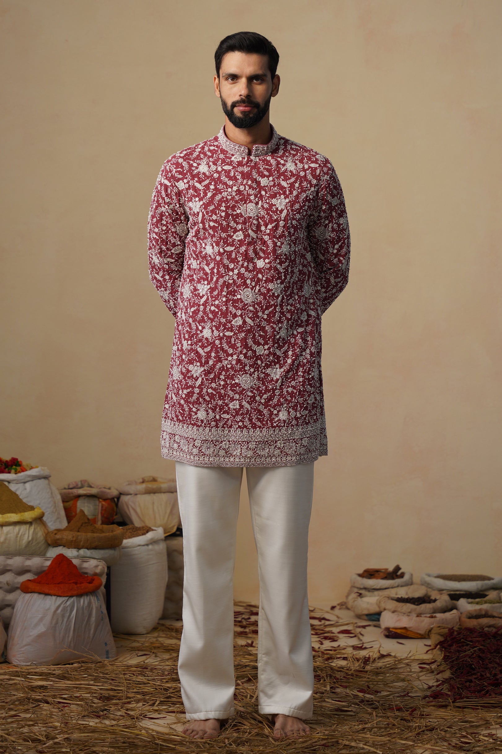 GULBAHAAR MAROON SHORT KURTA SET