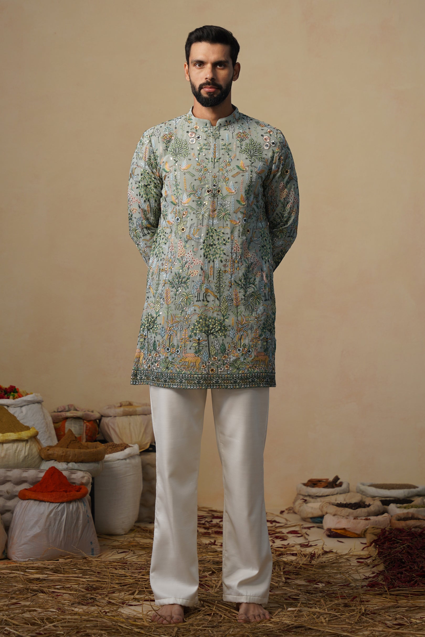 PARIND SEA GREEN SHORT KURTA SET