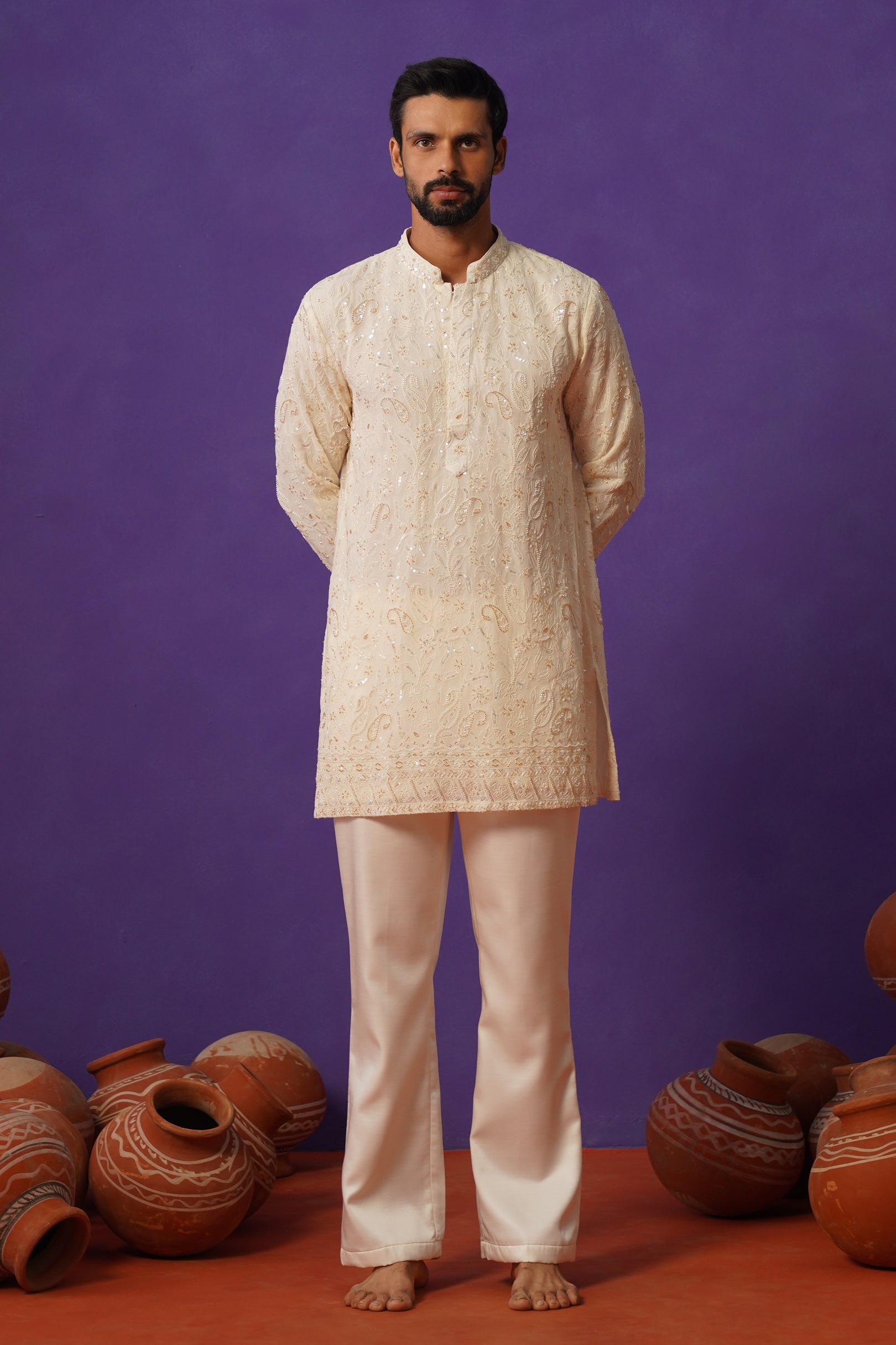 SHEHZAADA IVORY SHORT KURTA SET