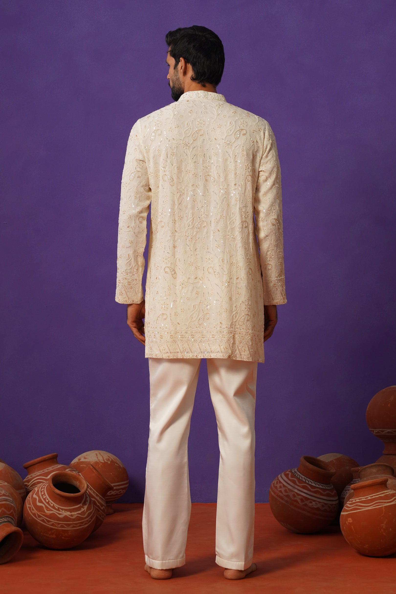 SHEHZAADA IVORY SHORT KURTA SET