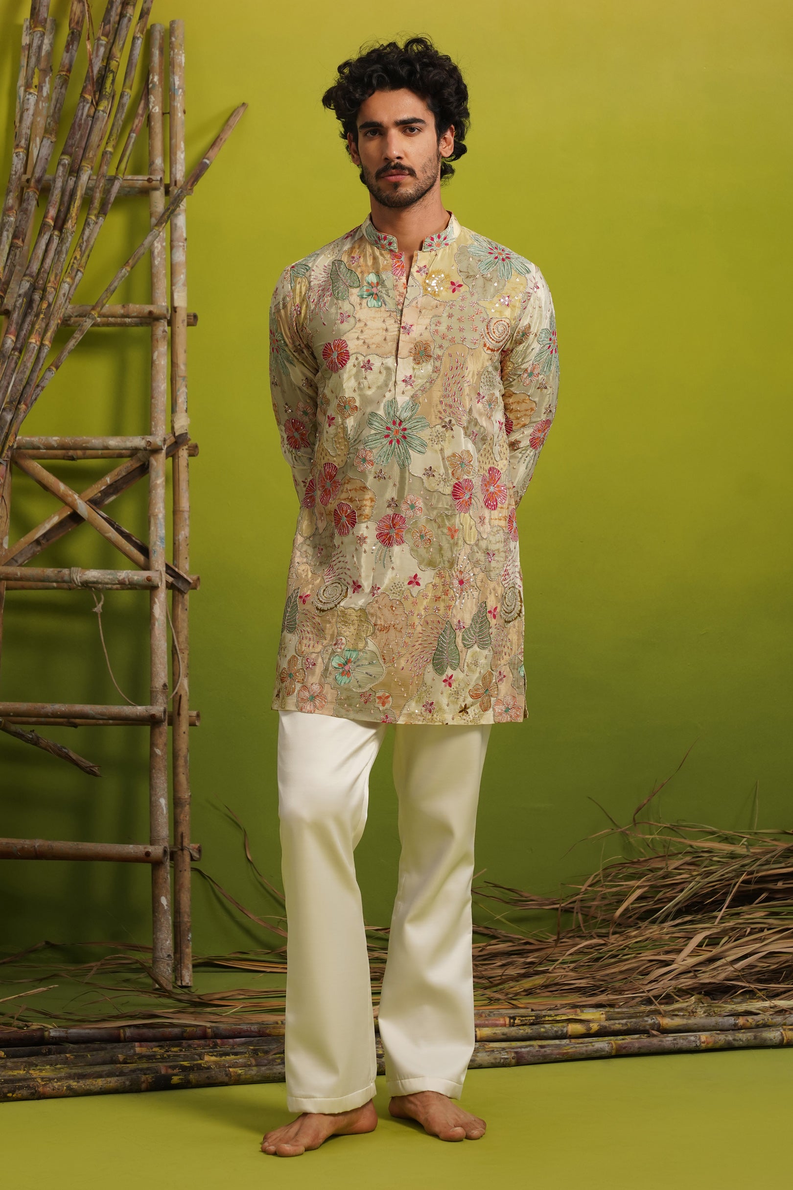 ZORAIN LIGHT MEHENDI SHORT KURTA SET