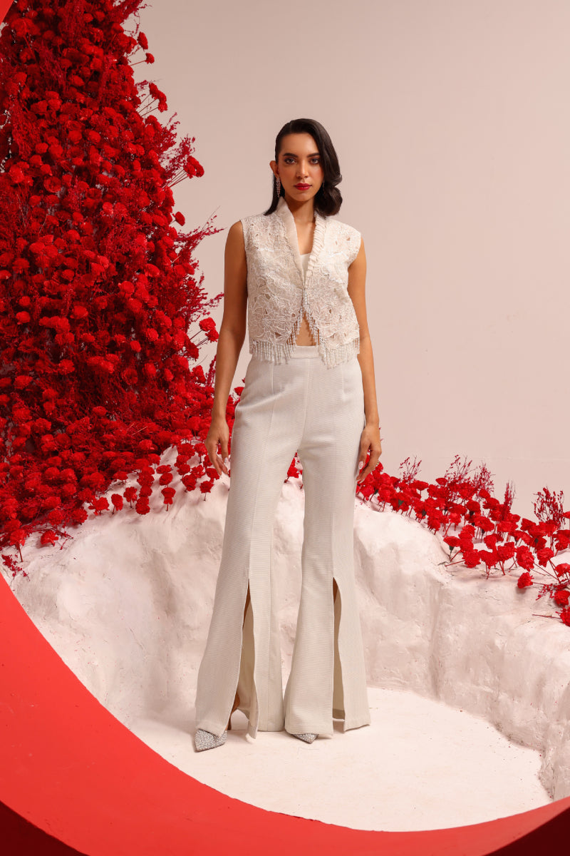 Galaxy cutwork white jacket pant set