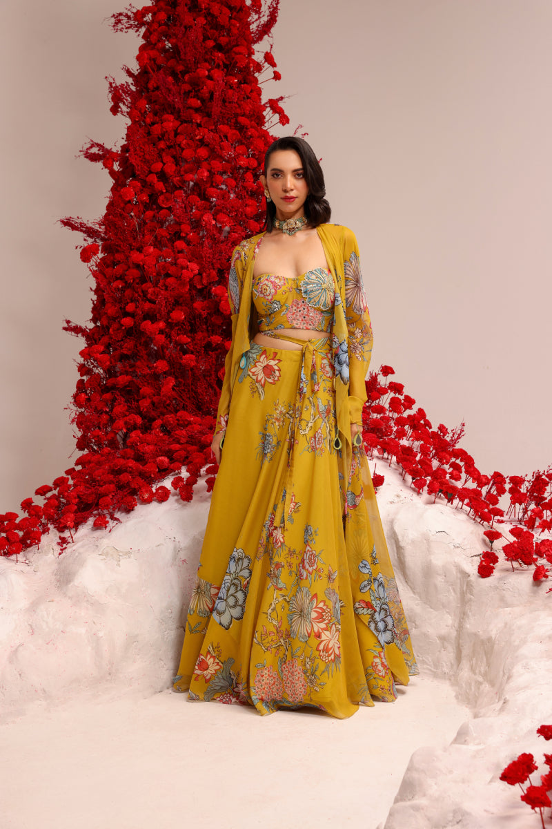 Khwaish yellow skirt jacket set