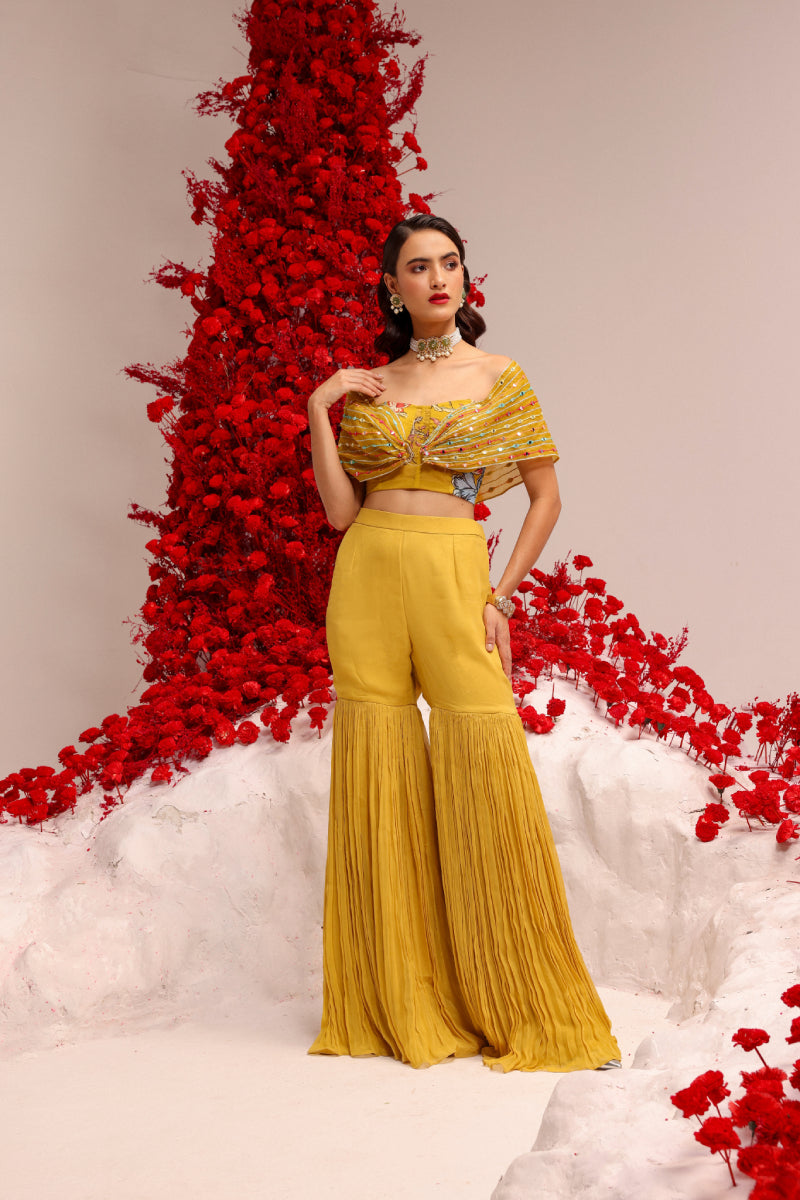 Khwaish yellow wrap gharara