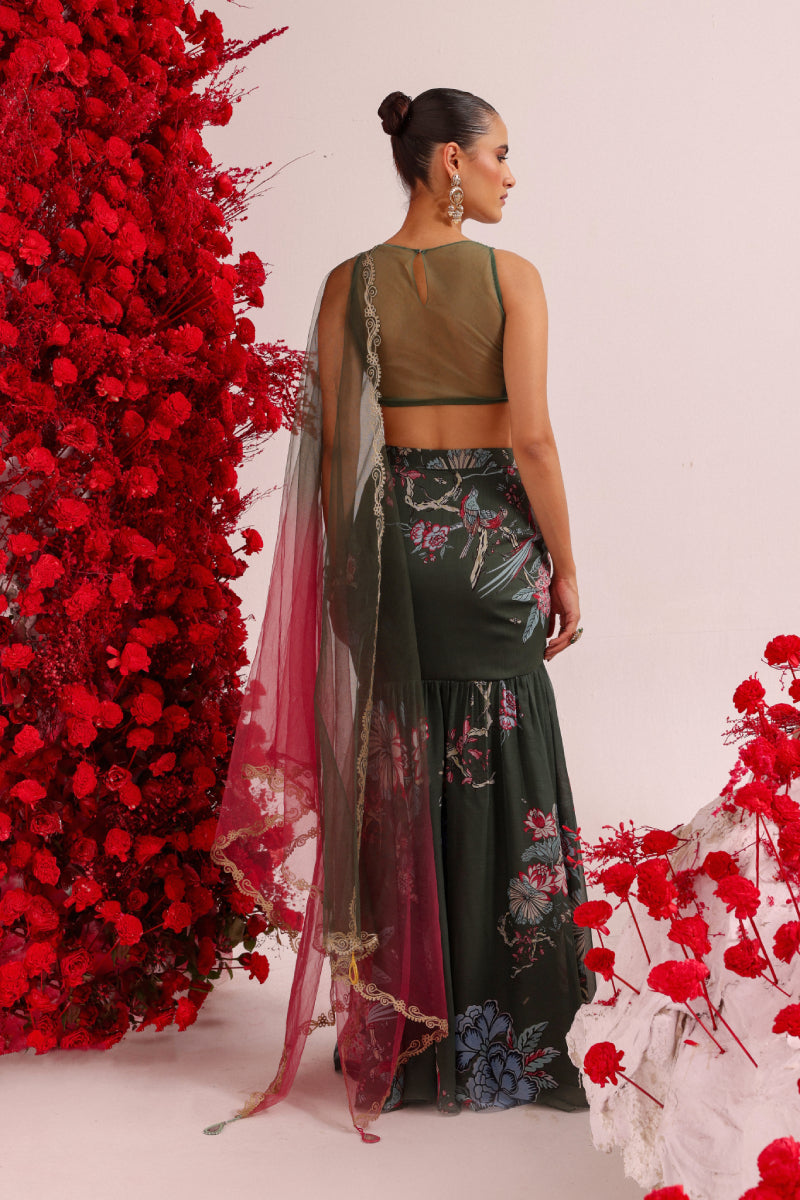 Khwaish green fishcut lehenga