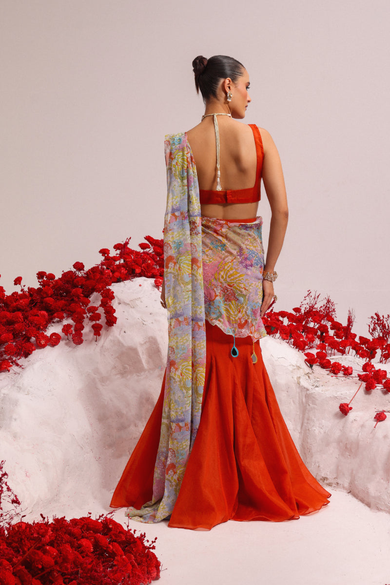 Alomoha fish cut drape saree