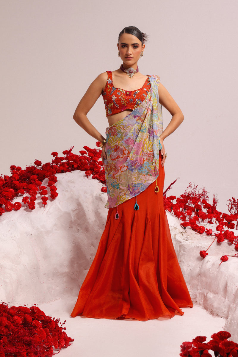 Alomoha fish cut drape saree