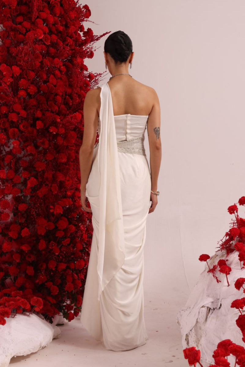 Snow white cutout palla drape set