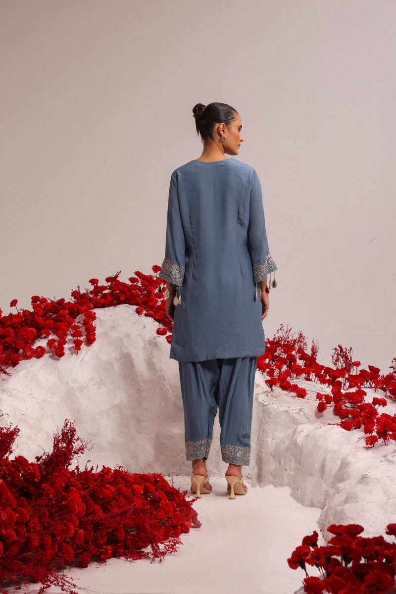 Powder blue aari suit