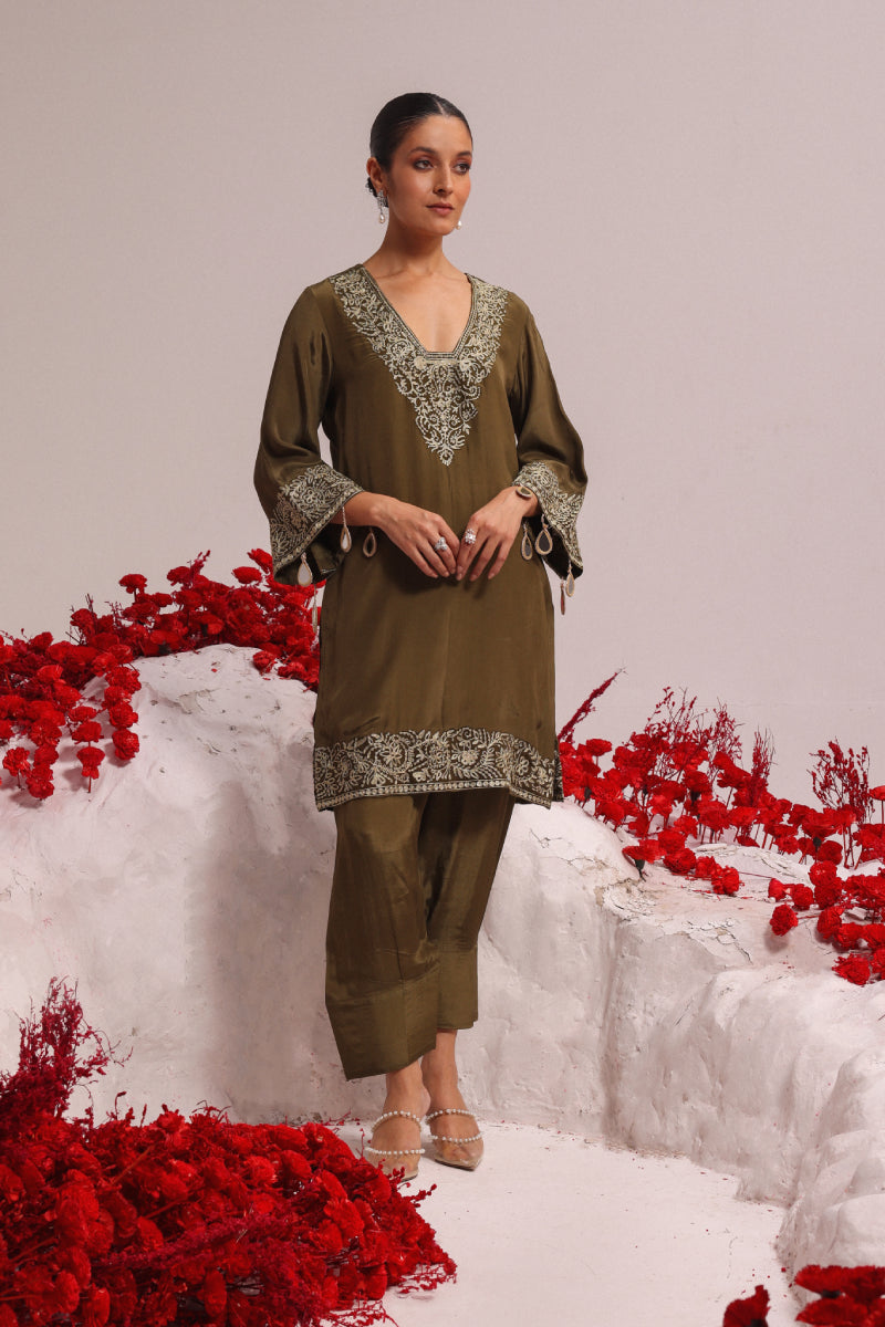 Olive green aari suit