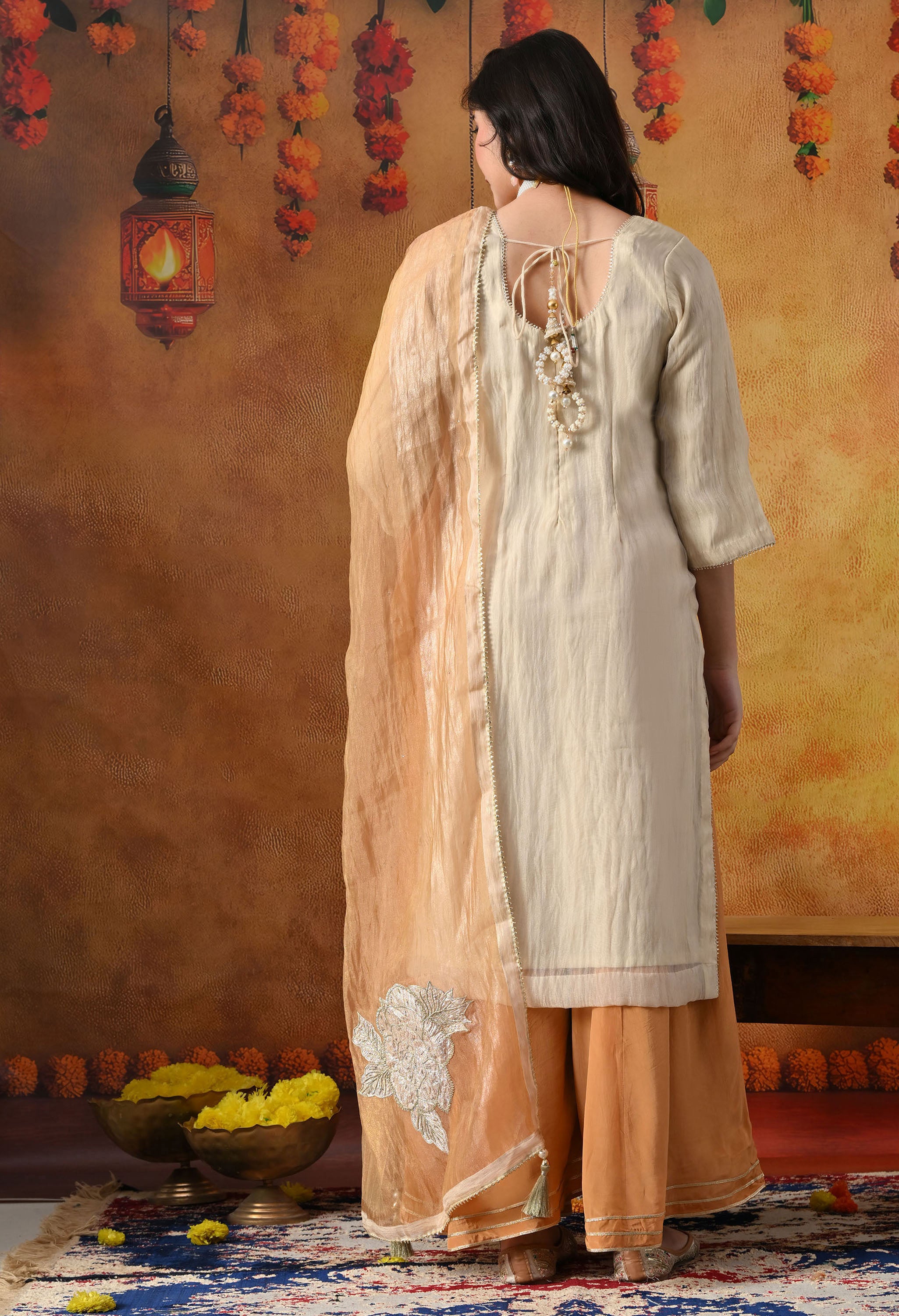 Golden Sharara Set In Crust Tissue Organza