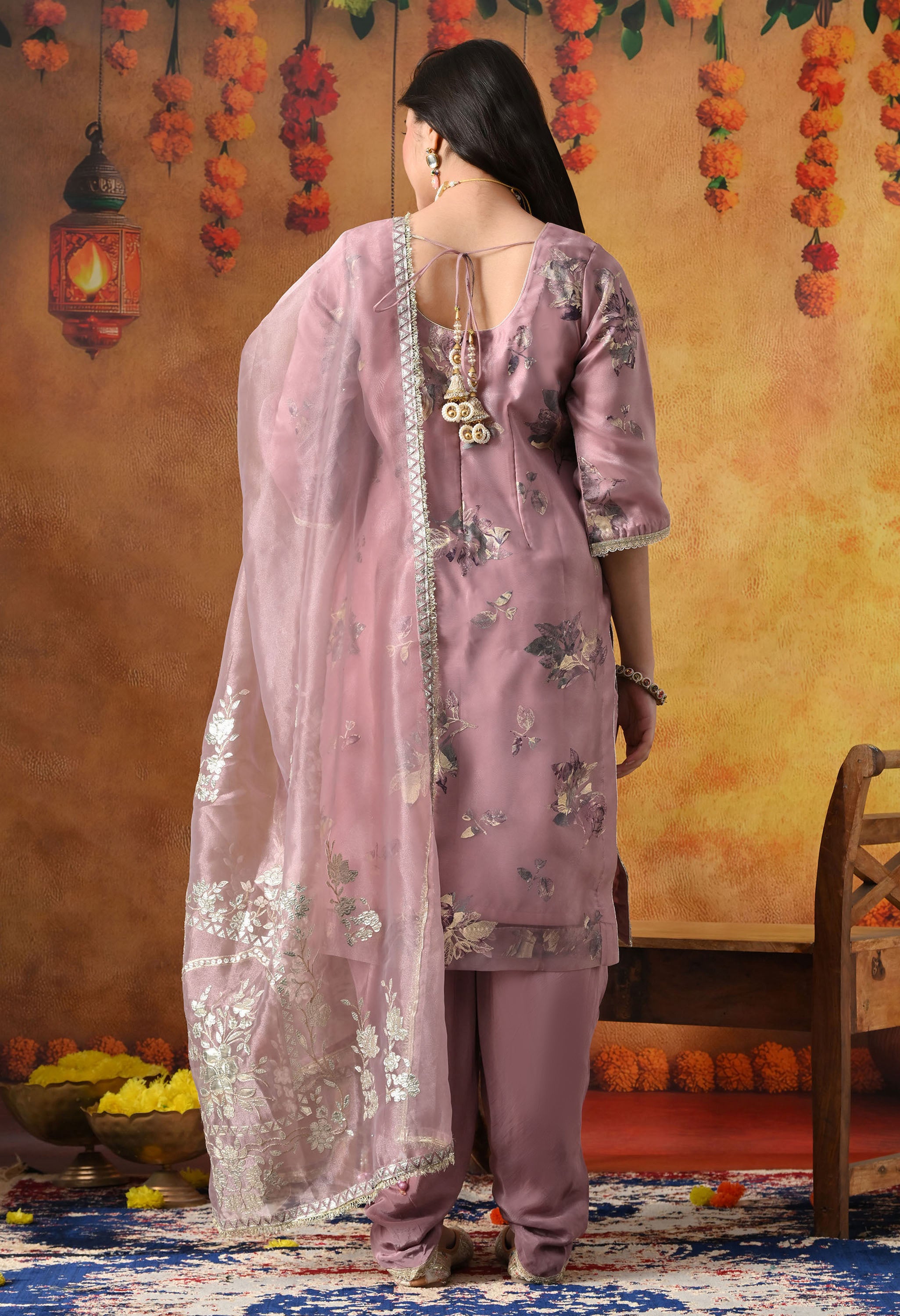 Lilac Purple Tissue Organza Kurta Set