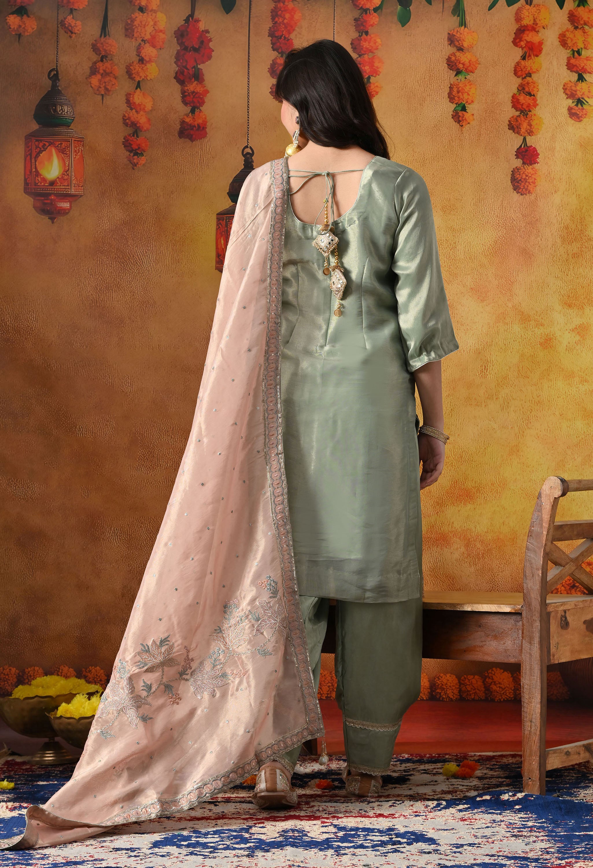 Pistachio Green Tissue Organza Kurta Set