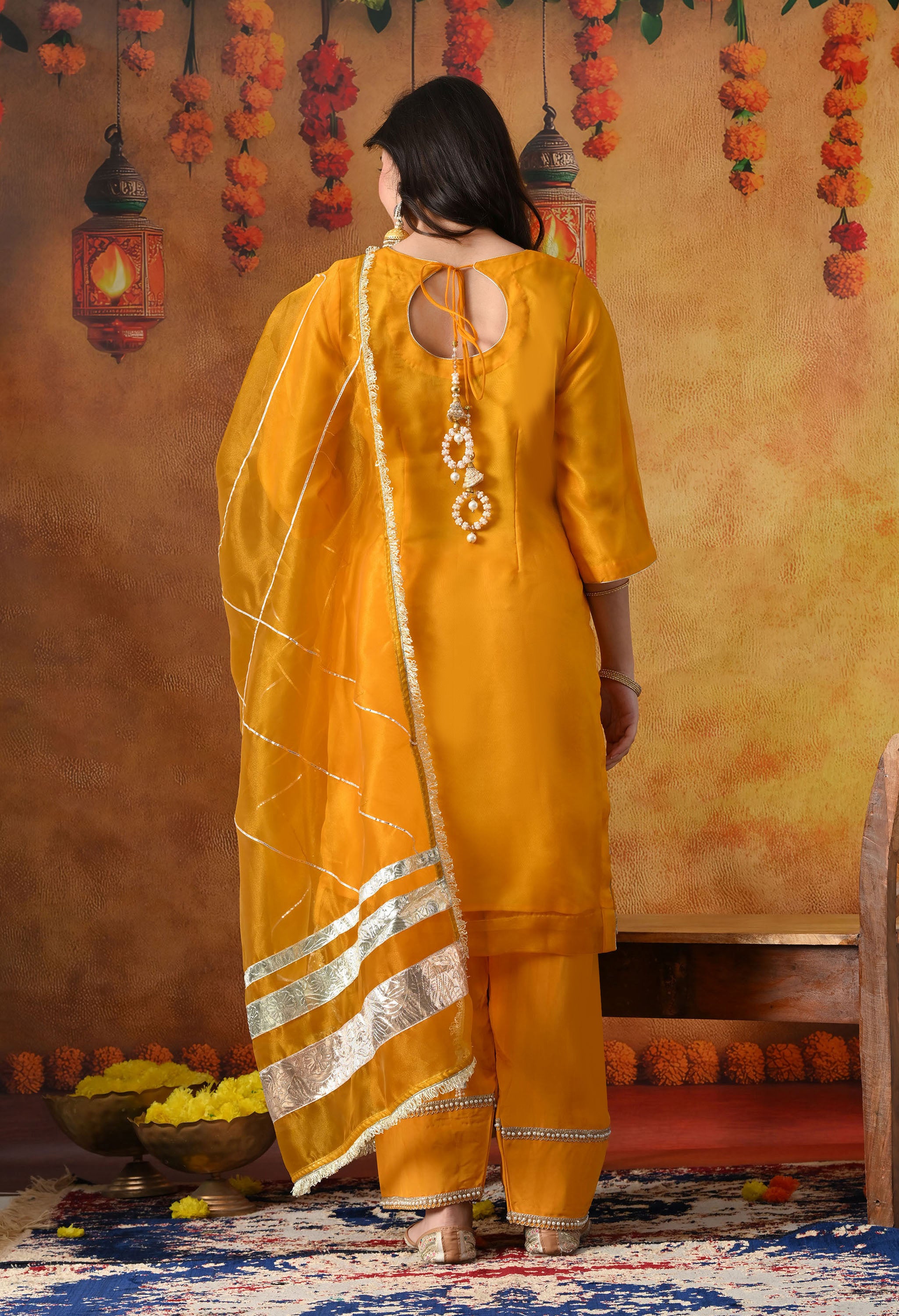 Orangeish Yellow Tissue Organza Kurta Set