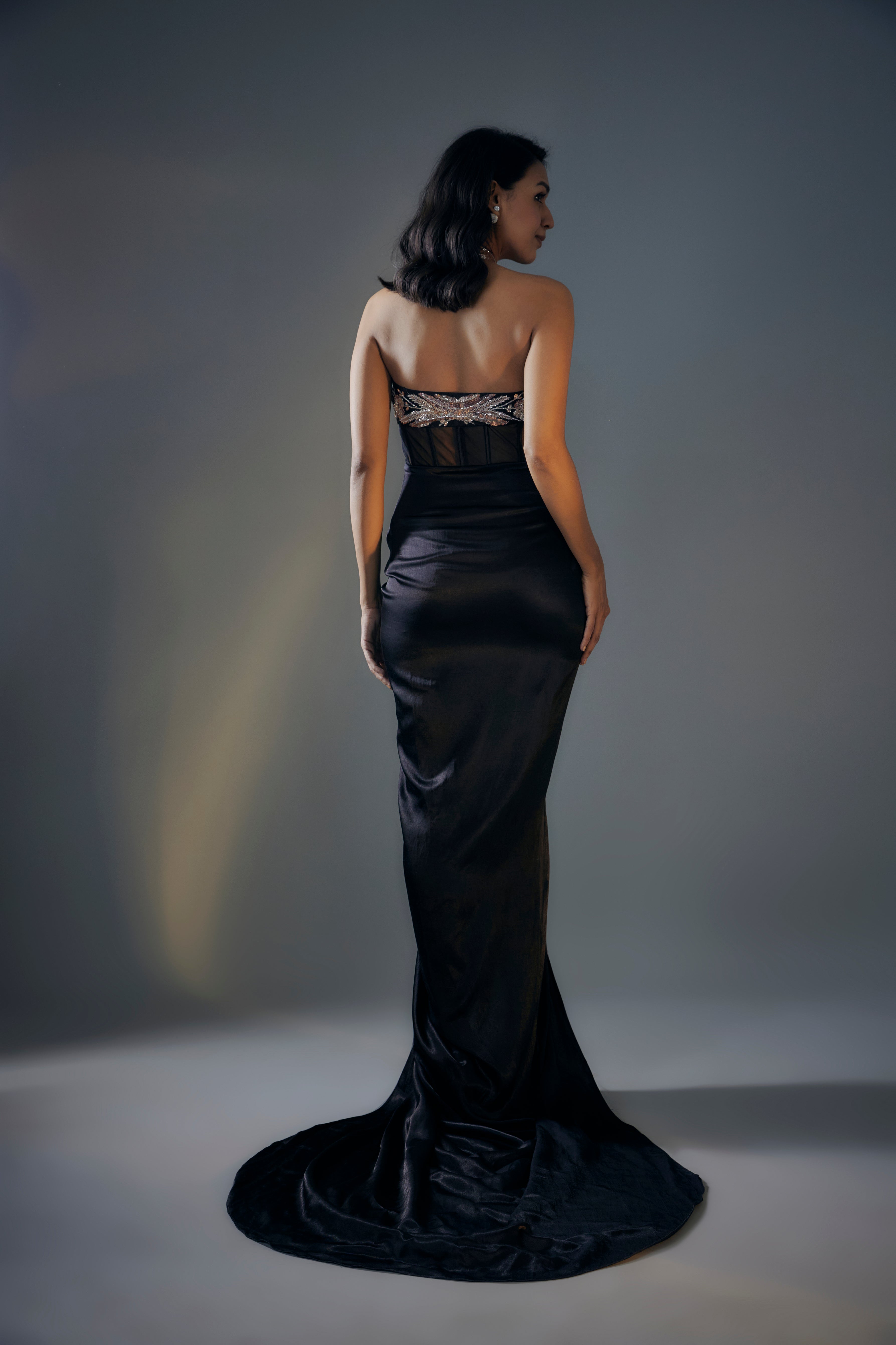 Black Embroidered Corset Gown