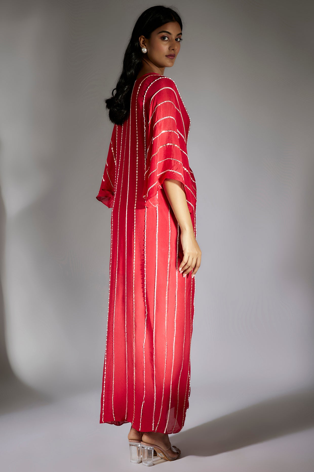Red Embroidered Drape Dress