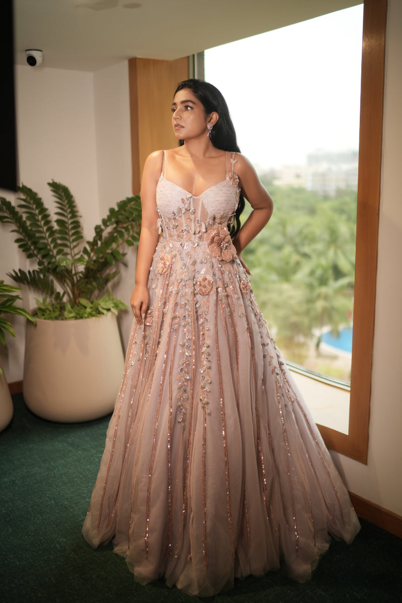 Lilac 3D Embroidered Corset Gown