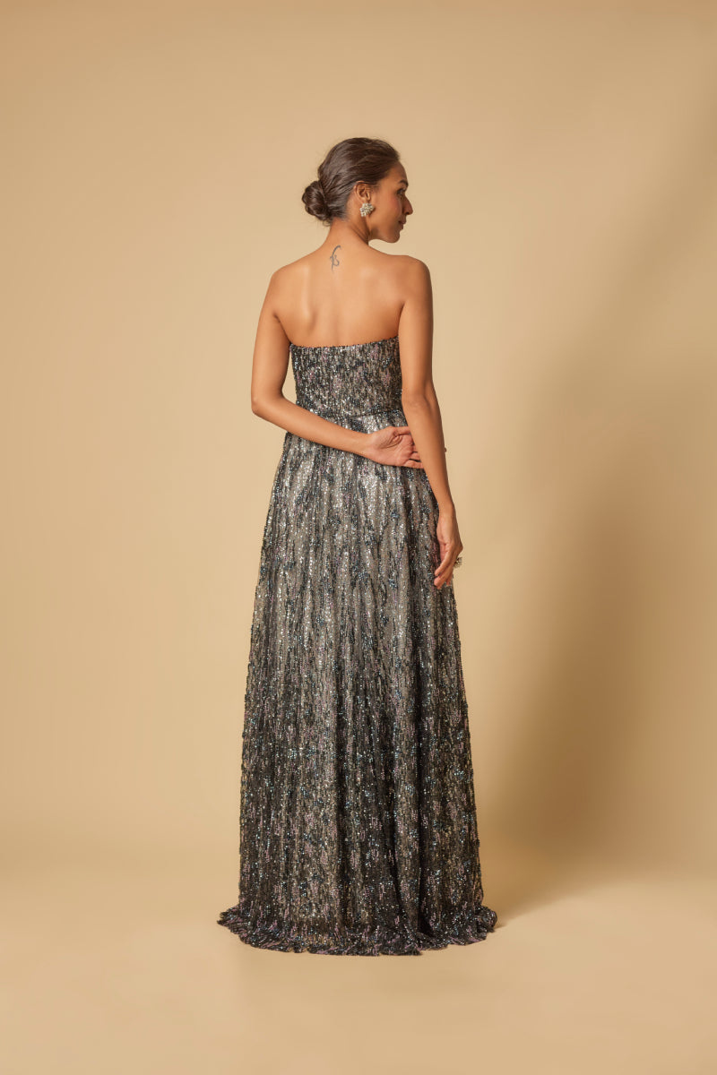 Black and Silver Embroidered Corset Gown