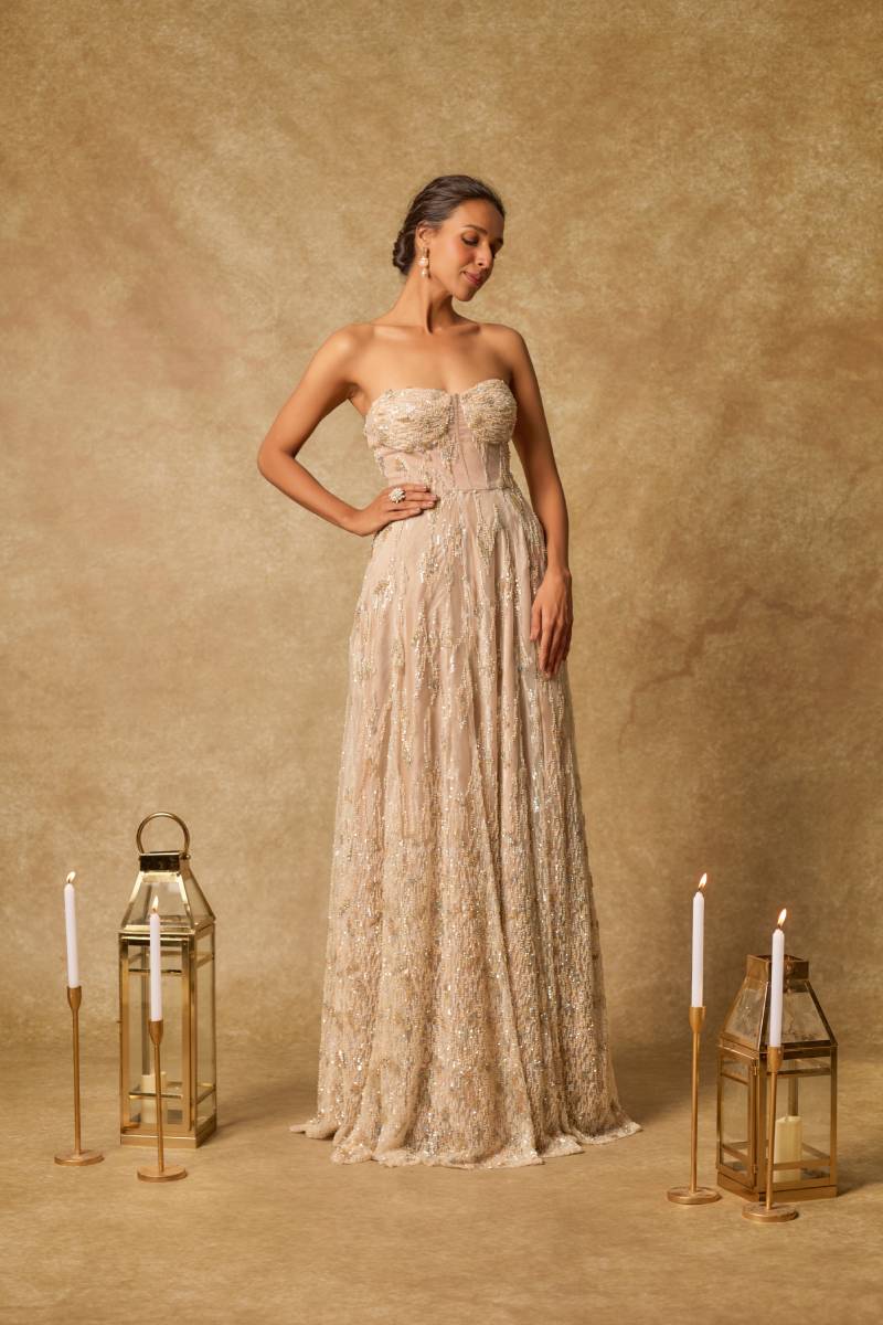 Nude Corset Embroidered Heavy Gown