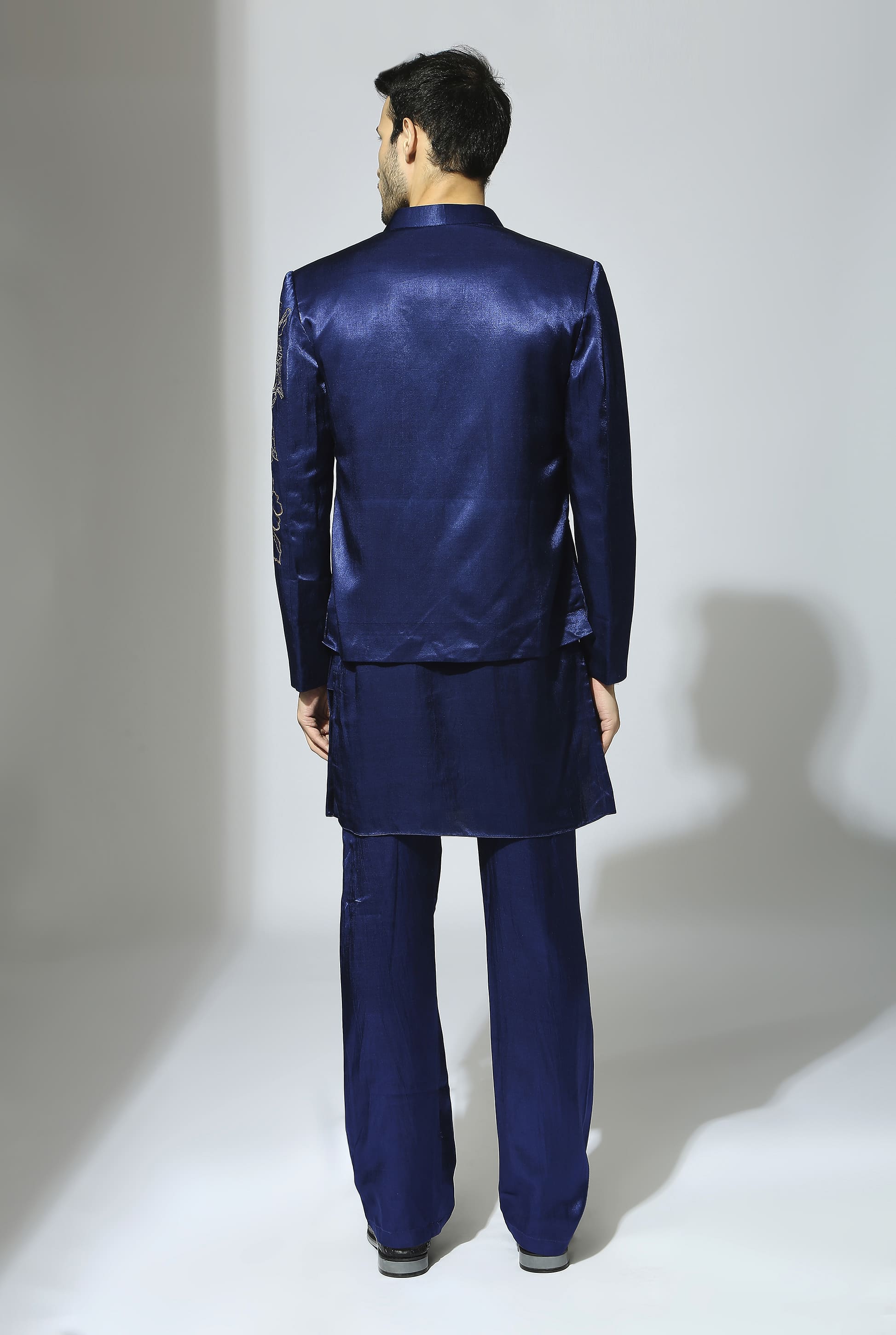 Navy Blue Embroidered Bandhgala Set