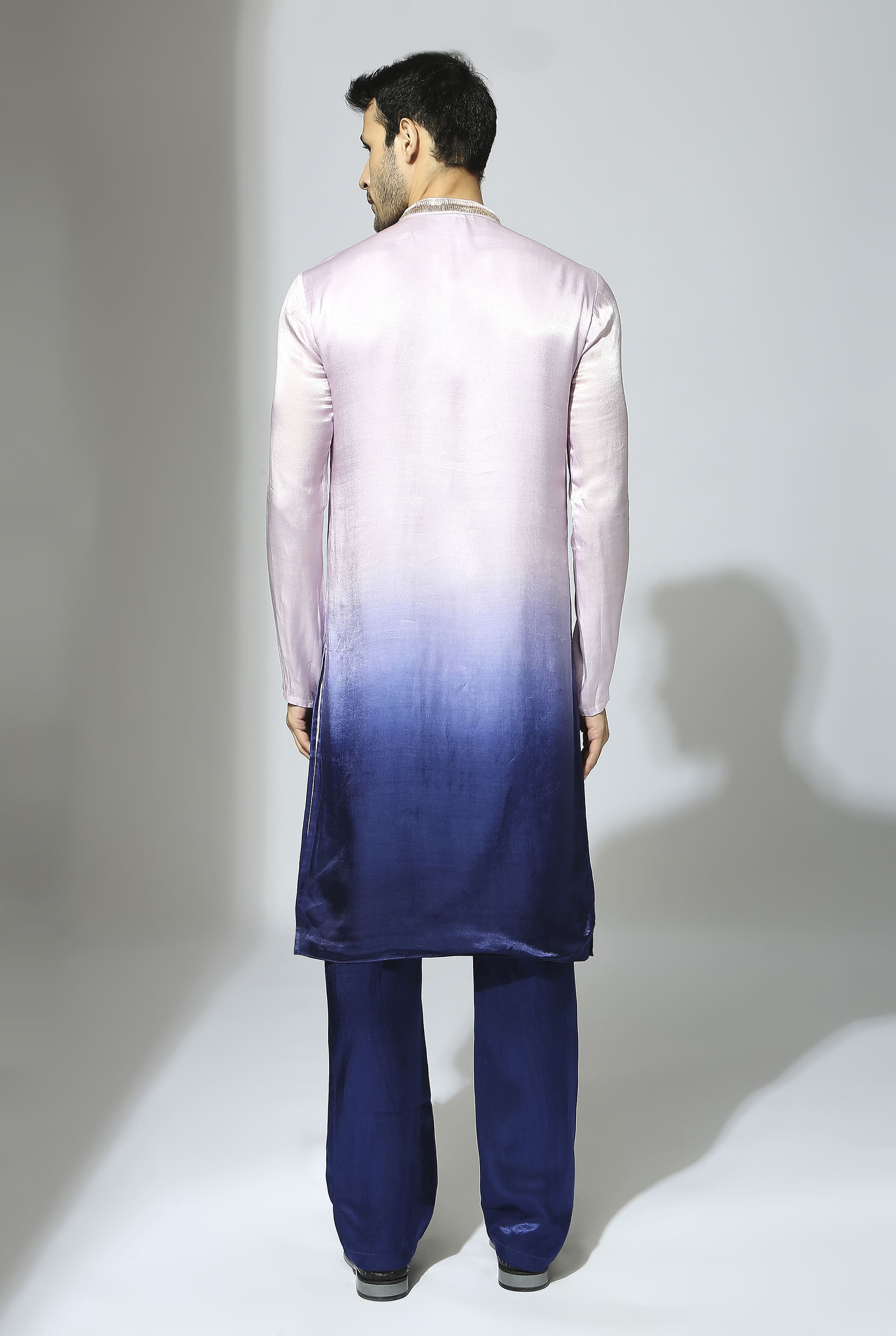 Lilac And Blue Ombre Embroidered Kurta Set