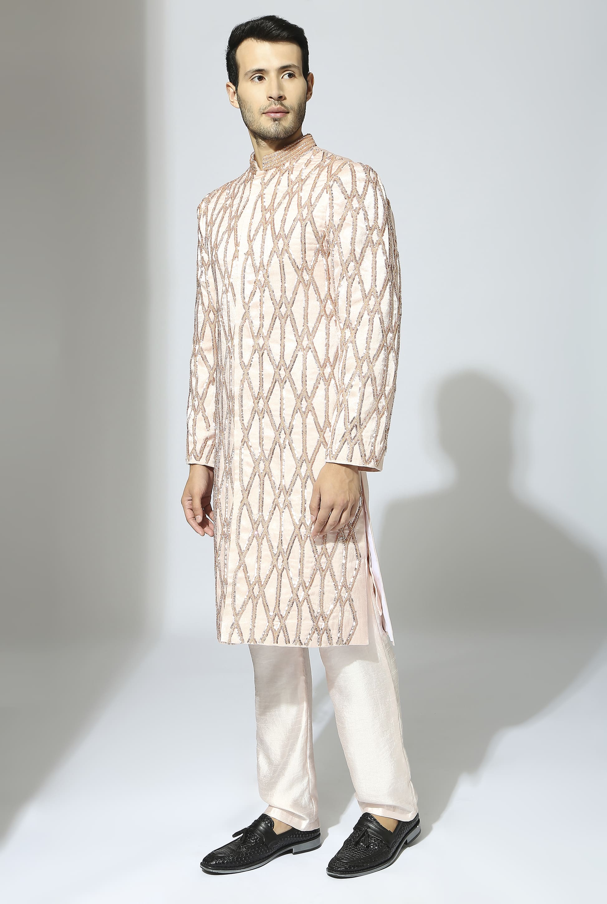 Rose Pink Embroidered Sherwani Set
