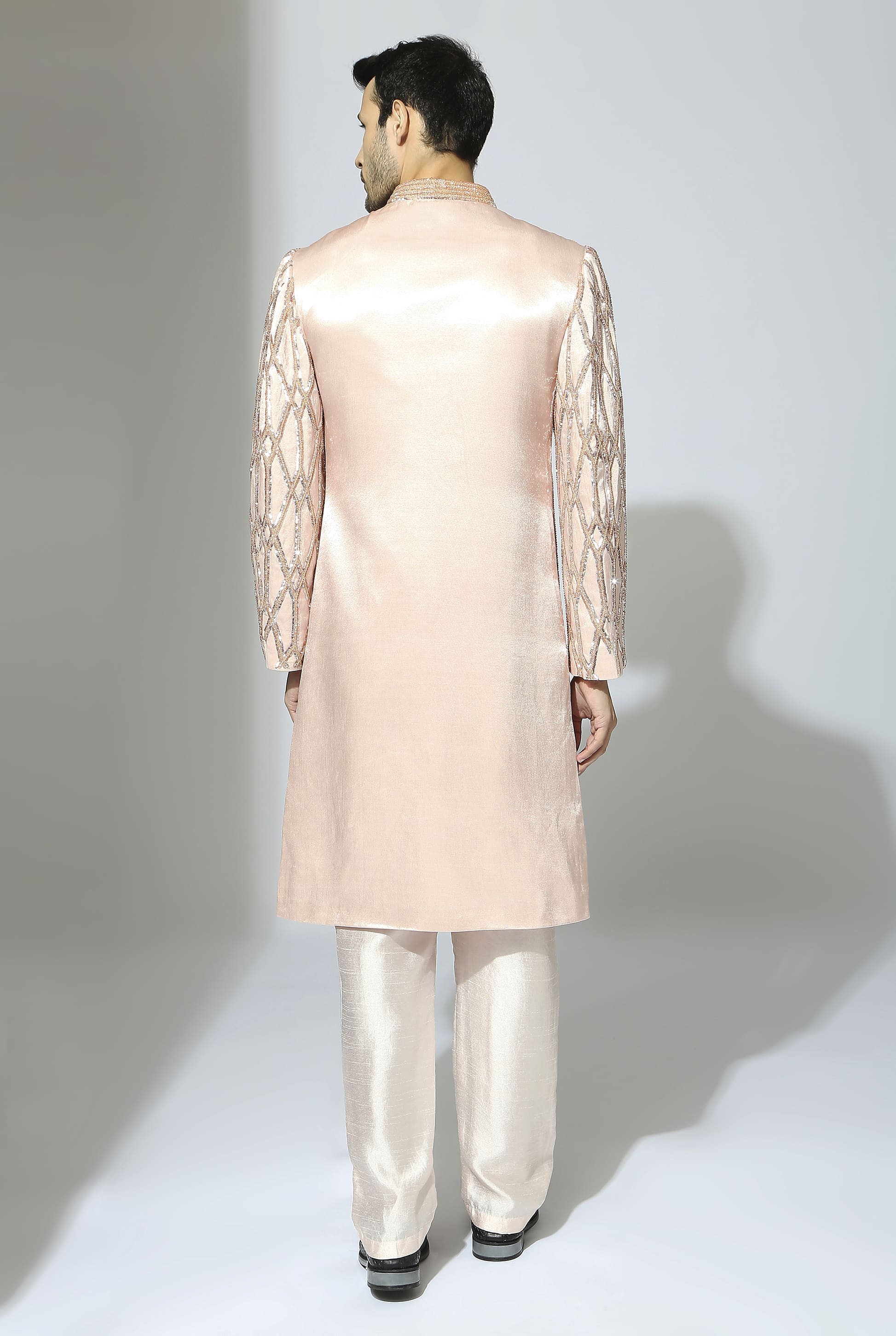 Rose Pink Embroidered Sherwani Set