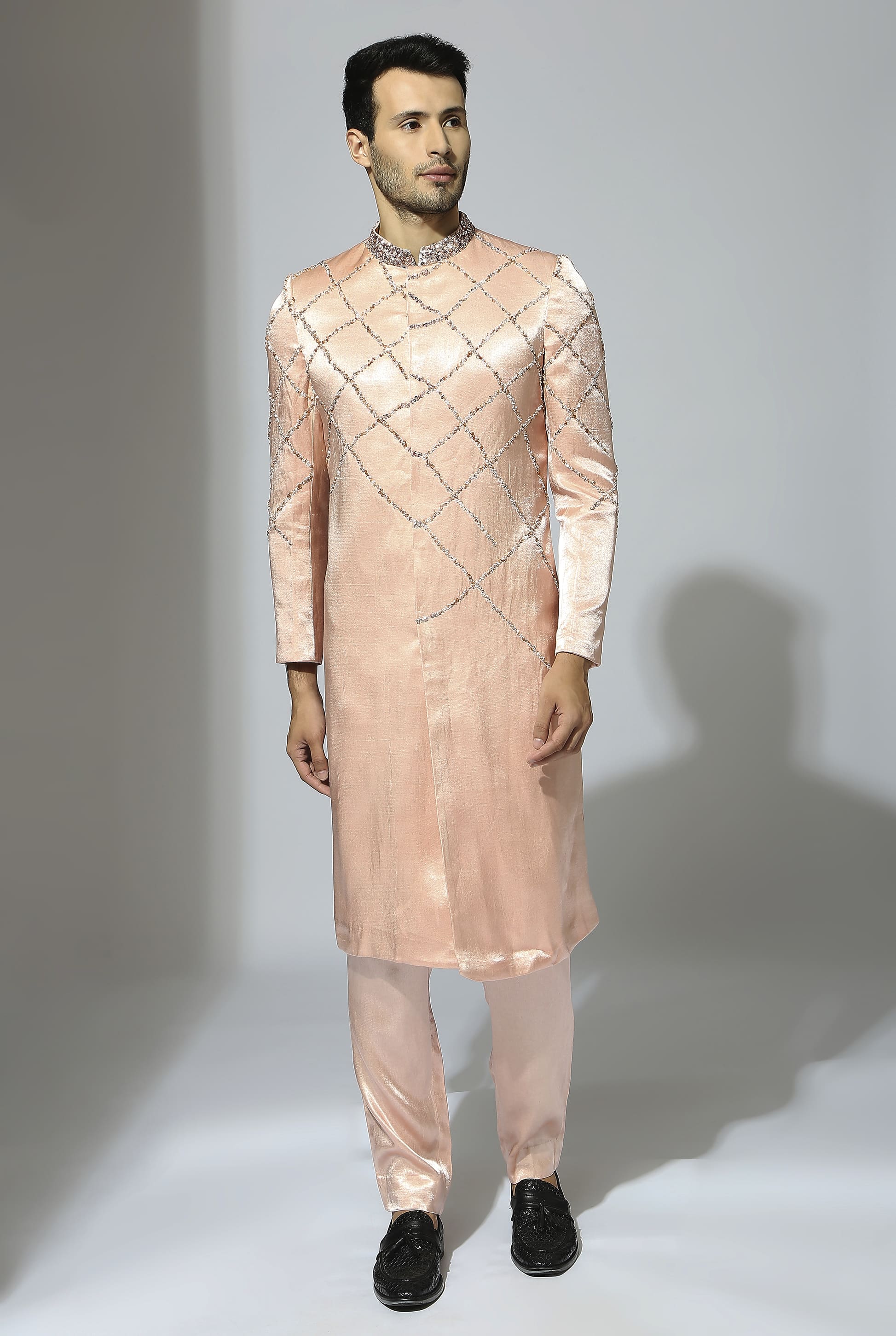 Rose Pink Embroidered Sherwani Set