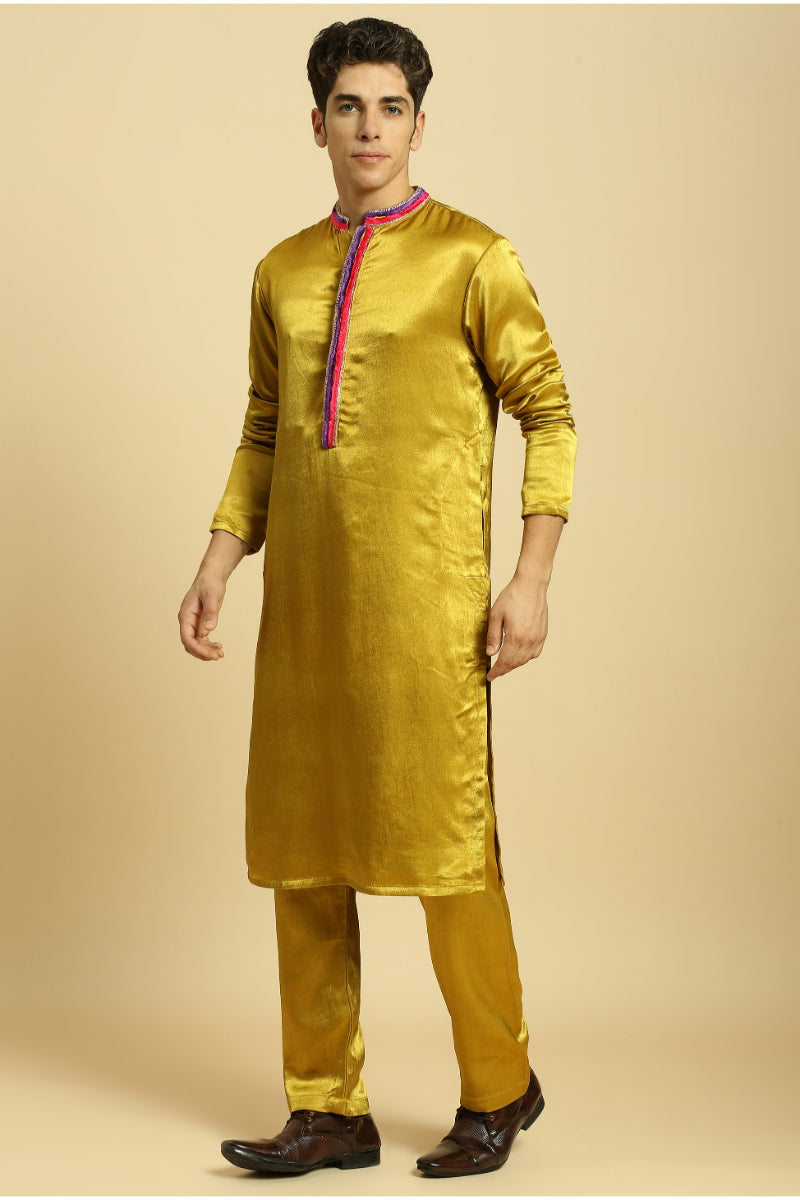Mustard Kurta With Pant With Ombre Dupatta