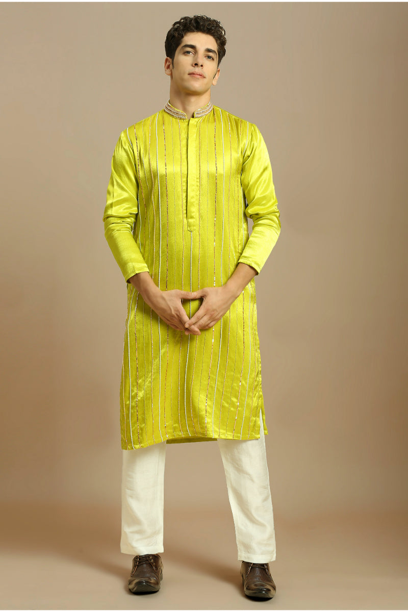 Neon green Embroidered Kurta With White Pant