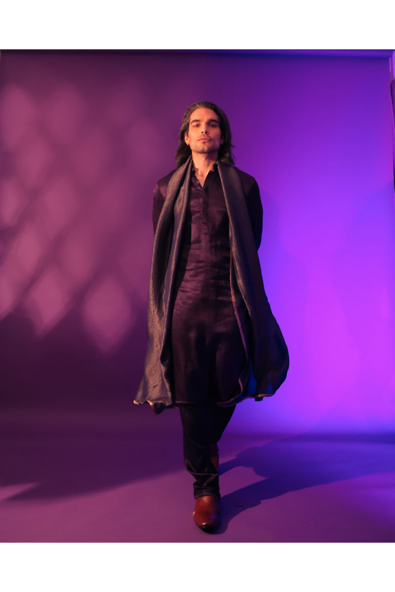 Deep Purple Kurta with Pant with Tissue Embroidered Dupatta